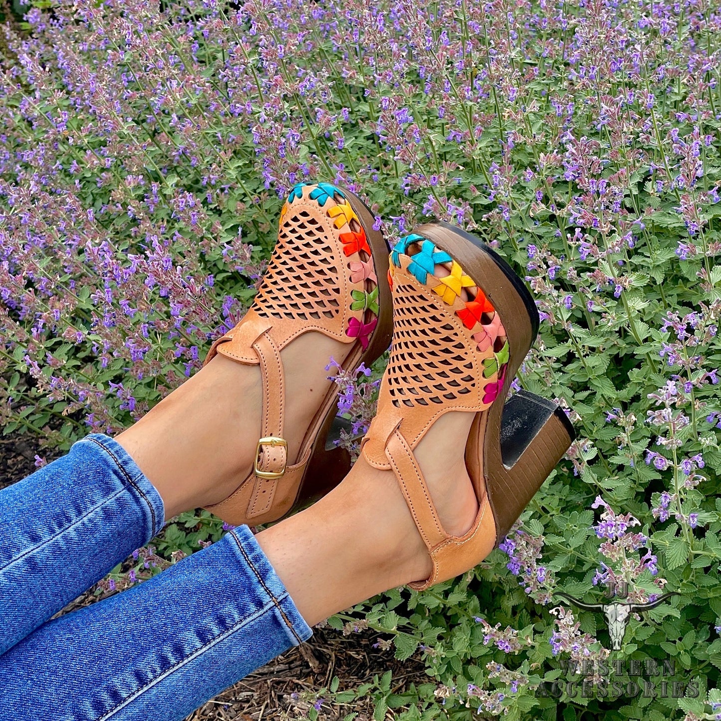 Huaraches Mexicanos Tacon Laser Cut Heel Sandals