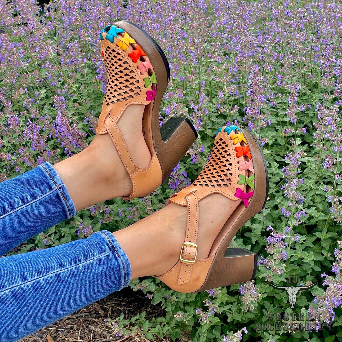 Huaraches Mexicanos Tacon Laser Cut Heel Sandals